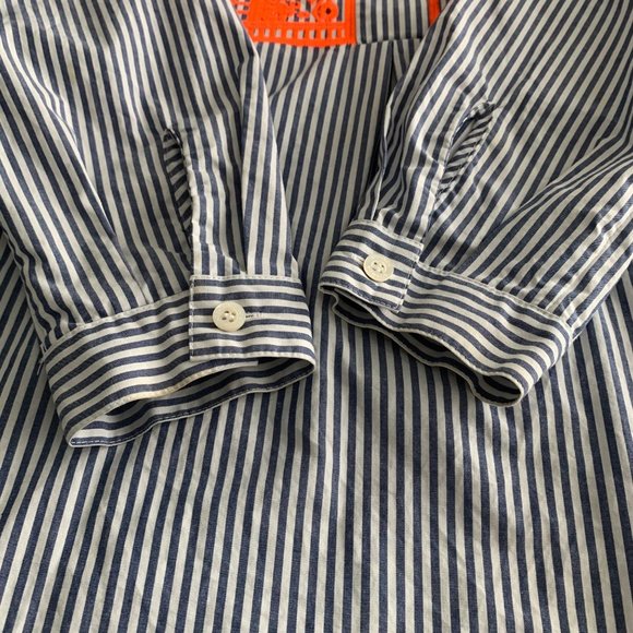 Bogner tunic top Women’s 6 Blue White Stripe Orange Crochet Detail Hidden Button - Picture 8 of 12